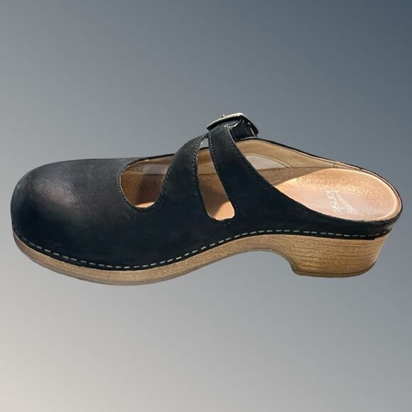 Dansko Black Leather Mules with Wooden Sole - Picture 3 of 8